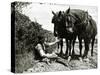 A Farmer Takes a Break with His 2 Horses after Ploughing His Field, 1934-null-Stretched Canvas