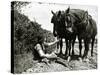 A Farmer Takes a Break with His 2 Horses after Ploughing His Field, 1934-null-Stretched Canvas