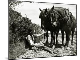 A Farmer Takes a Break with His 2 Horses after Ploughing His Field, 1934-null-Mounted Premium Photographic Print