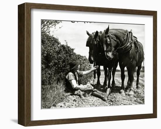 A Farmer Takes a Break with His 2 Horses after Ploughing His Field, 1934-null-Framed Photographic Print