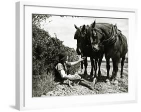 A Farmer Takes a Break with His 2 Horses after Ploughing His Field, 1934-null-Framed Photographic Print