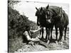 A Farmer Takes a Break with His 2 Horses after Ploughing His Field, 1934-null-Stretched Canvas