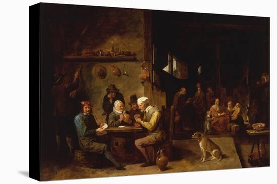 A Farmhouse Interior with Peasants at a Table Playing Cards-David Teniers the Younger-Stretched Canvas