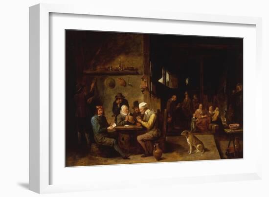 A Farmhouse Interior with Peasants at a Table Playing Cards-David Teniers the Younger-Framed Giclee Print