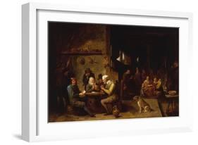 A Farmhouse Interior with Peasants at a Table Playing Cards-David Teniers the Younger-Framed Giclee Print