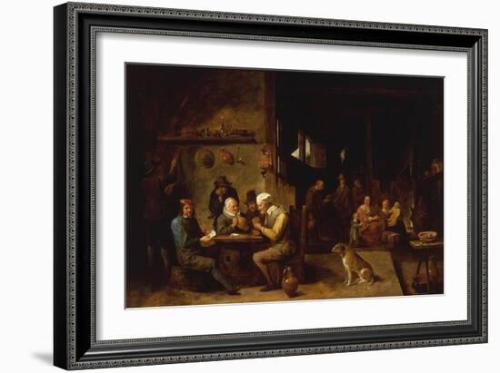 A Farmhouse Interior with Peasants at a Table Playing Cards-David Teniers the Younger-Framed Giclee Print