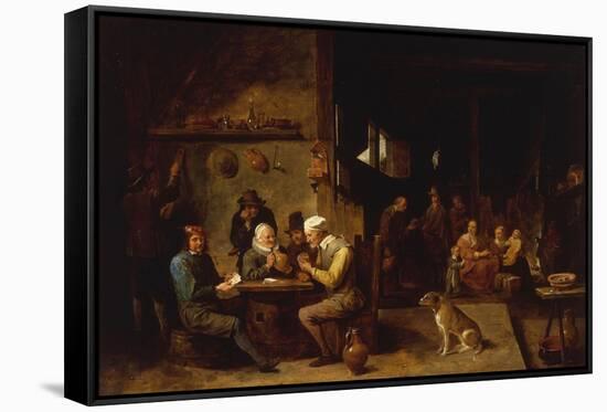 A Farmhouse Interior with Peasants at a Table Playing Cards-David Teniers the Younger-Framed Stretched Canvas