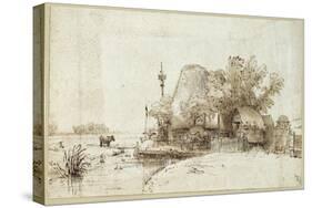 A Farmstead by a Stream-Rembrandt van Rijn-Stretched Canvas