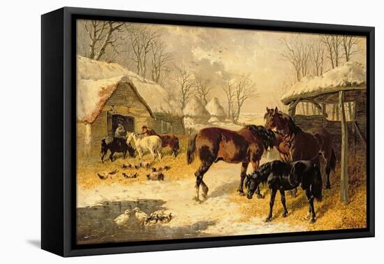 A Farmyard in Winter-John Frederick Herring II-Framed Stretched Canvas