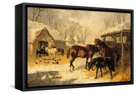 A Farmyard in Winter-John Frederick Herring II-Framed Stretched Canvas