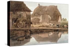 A Farmyard with Cattle and Poultry and Labourers Unloading Hay-Thomas Girtin-Stretched Canvas