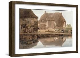 A Farmyard with Cattle and Poultry and Labourers Unloading Hay-Thomas Girtin-Framed Giclee Print