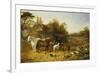 A Farmyard with Horses and Ponies, Berkshire, Saddlebacks, Alderney Shorthorn Cattle, Bantams,…-John Frederick Herring I-Framed Giclee Print