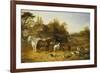 A Farmyard with Horses and Ponies, Berkshire, Saddlebacks, Alderney Shorthorn Cattle, Bantams,…-John Frederick Herring I-Framed Giclee Print