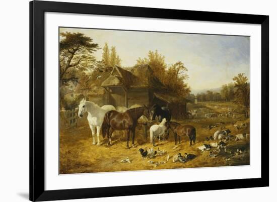 A Farmyard with Horses and Ponies, Berkshire, Saddlebacks, Alderney Shorthorn Cattle, Bantams,…-John Frederick Herring I-Framed Giclee Print