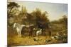 A Farmyard with Horses and Ponies, Berkshire, Saddlebacks, Alderney Shorthorn Cattle, Bantams,…-John Frederick Herring I-Mounted Giclee Print