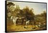 A Farmyard with Horses and Ponies, Berkshire, Saddlebacks, Alderney Shorthorn Cattle, Bantams,…-John Frederick Herring I-Framed Stretched Canvas