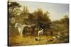 A Farmyard with Horses and Ponies, Berkshire, Saddlebacks, Alderney Shorthorn Cattle, Bantams,…-John Frederick Herring I-Stretched Canvas