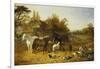 A Farmyard with Horses and Ponies, Berkshire, Saddlebacks, Alderney Shorthorn Cattle, Bantams,…-John Frederick Herring I-Framed Giclee Print