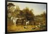 A Farmyard with Horses and Ponies, Berkshire, Saddlebacks, Alderney Shorthorn Cattle, Bantams,…-John Frederick Herring I-Framed Giclee Print