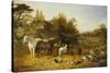 A Farmyard with Horses and Ponies, Berkshire-John Frederick Herring I-Stretched Canvas