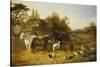 A Farmyard with Horses and Ponies, Berkshire-John Frederick Herring I-Stretched Canvas