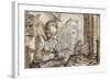 A Fashionable Young Woman Sits at a Kitchen Table to Shell Walnuts-Crispin I De Passe-Framed Giclee Print