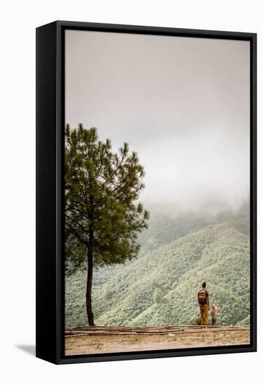 A Father And Daughter Take In The Beauty In The Nepal Mountains-Lindsay Daniels-Framed Stretched Canvas