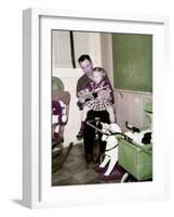 A Father Reads to His 4 Year Old Daughter, Ca. 1957-null-Framed Photographic Print