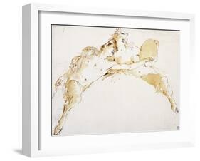 A Faun, his Left Arm Outstretched, and a Fauness holding a Tambour-Giovanni Battista Tiepolo-Framed Giclee Print