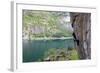 A Female Climber Tackles a Steep Cliff at Loven, Near Aurland, Western Norway, Scandinavia, Europe-David Pickford-Framed Photographic Print