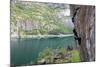 A Female Climber Tackles a Steep Cliff at Loven, Near Aurland, Western Norway, Scandinavia, Europe-David Pickford-Mounted Photographic Print