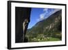 A Female Climber Tackles a Steep Cliff at Loven, Near Aurland, Western Norway, Scandinavia, Europe-David Pickford-Framed Photographic Print