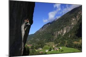 A Female Climber Tackles a Steep Cliff at Loven, Near Aurland, Western Norway, Scandinavia, Europe-David Pickford-Mounted Photographic Print