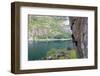 A Female Climber Tackles a Steep Cliff at Loven, Near Aurland, Western Norway, Scandinavia, Europe-David Pickford-Framed Photographic Print