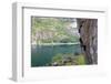 A Female Climber Tackles a Steep Cliff at Loven, Near Aurland, Western Norway, Scandinavia, Europe-David Pickford-Framed Photographic Print