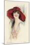 A Female Portrait in a Summer Dress and Hat-null-Mounted Art Print