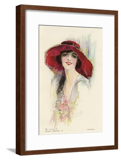 A Female Portrait in a Summer Dress and Hat--Framed Art Print