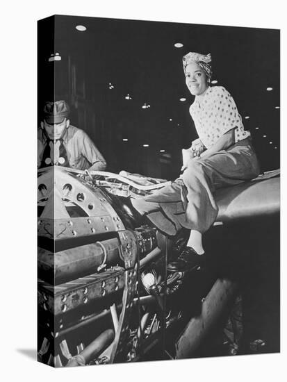 A Female Riveter Working on the Fabrication of an Airplane-Stocktrek Images-Stretched Canvas