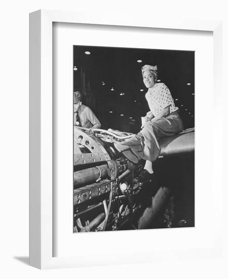 A Female Riveter Working on the Fabrication of an Airplane-Stocktrek Images-Framed Photographic Print