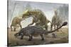 A Female Saurolophus Attempts to Crush a Tarchia Armored Dinosaur-null-Stretched Canvas