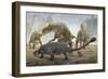 A Female Saurolophus Attempts to Crush a Tarchia Armored Dinosaur-null-Framed Premium Giclee Print
