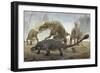 A Female Saurolophus Attempts to Crush a Tarchia Armored Dinosaur-null-Framed Premium Giclee Print