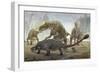 A Female Saurolophus Attempts to Crush a Tarchia Armored Dinosaur-null-Framed Art Print
