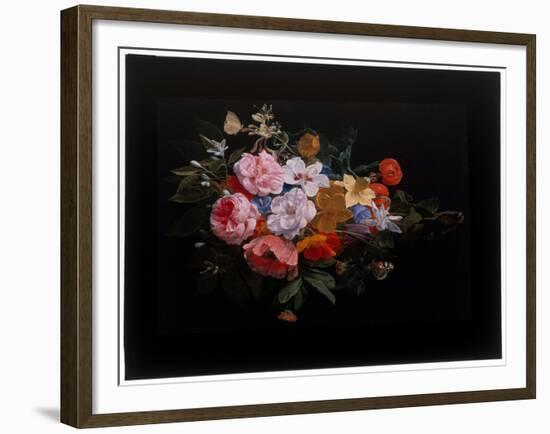 A Festoon of Roses, Honeysuckle, Lilies, Narcissi, Marigold, a Snake’S Head Fritillary, 17Th Centur-Nicolaes van Veerendael-Framed Giclee Print