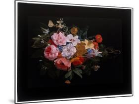 A Festoon of Roses, Honeysuckle, Lilies, Narcissi, Marigold, a Snake’S Head Fritillary, 17Th Centur-Nicolaes van Veerendael-Mounted Giclee Print