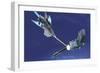 A Fighter Spacecraft Blasts a Large Enemy Battleship with a Laser Beam-Stocktrek Images-Framed Art Print