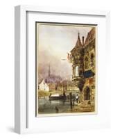 A Figure Beside a Building, Ghent, with Barges on the River Leye Beyond, 1833-Thomas Shotter Boys-Framed Giclee Print