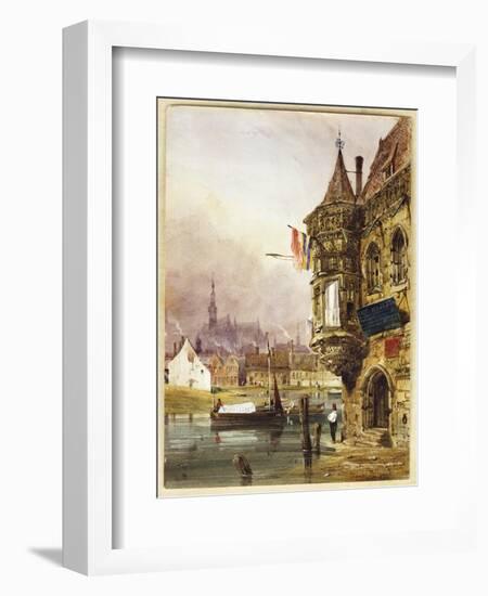 A Figure Beside a Building, Ghent, with Barges on the River Leye Beyond, 1833-Thomas Shotter Boys-Framed Giclee Print