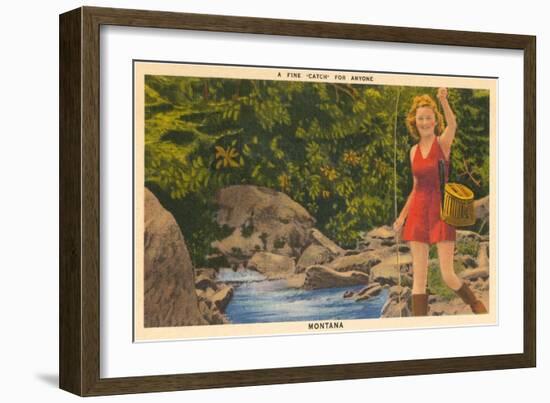 A Fine Catch, Girl Fishing-null-Framed Art Print